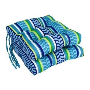 Blazing Needles, 16-inch Spun Polyester Patterned Outdoor Square Tufted Chair Cushions (Set of 2) - 1 of 2
