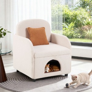 Okak Modern Velvet Upholstered Lounge Chair Pet Friendly Sofa with Cat Hole,Novelty Leisure Chair for Living Rooms,Relaxation Areas - 1 of 4