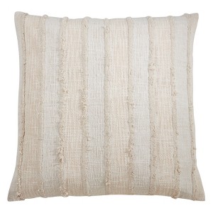 Saro Lifestyle Fringe Stripe Throw Down Filled Pillow, 22", Off-White - 1 of 3