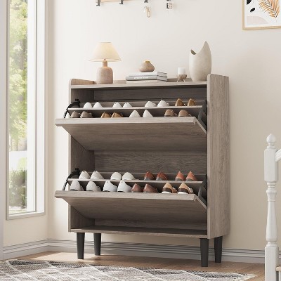 Shoe Cabinet with 3 Flip Drawers, Modern Shoe Storage for Entryway, Wooden Shoe Organizer Cabinet with Adjustable Shelf, Hidden Shoe Rack