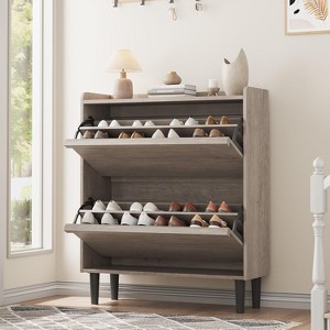 Shoe Cabinet with 3 Flip Drawers, Modern Shoe Storage for Entryway, Wooden Shoe Organizer Cabinet with Adjustable Shelf, Hidden Shoe Rack - 1 of 4