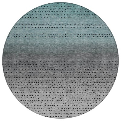 Teal Blue And Gray Abstract Washable Indoor Outdoor Area Rug