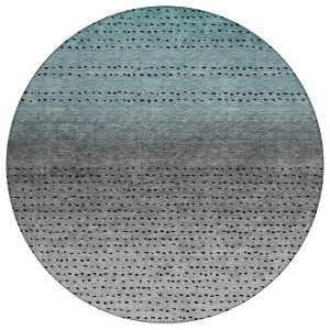 Teal Blue And Gray Abstract Washable Indoor Outdoor Area Rug - 1 of 4