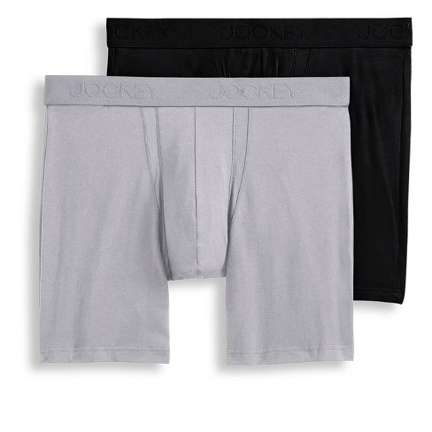 Jockey Men's Big Man Chafe Proof Pouch Cotton Stretch 6 Boxer 4XL  Black/Mid Grey