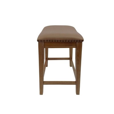 Sawyer 25" Natural Oak Saddle Counter Stool with Brown Upholstery