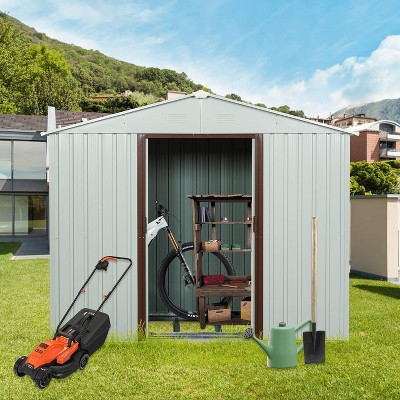 8x4 FT White Outdoor Metal Storage Shed with Foundation - Galvanized Steel, Lockable Sliding Doors, Weatherproof for Garden Tools & Equipment