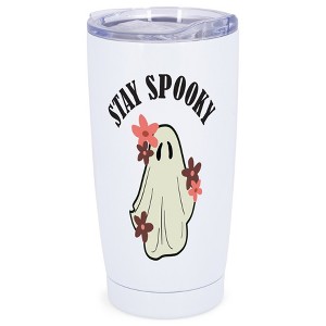 Elanze Designs Stay Spooky Flower Ghost�Halloween Wrap-Around Design 20 Ounce Stainless Steel On-The-Go Coffee Mug, Thermal Travel Tumbler with Leak - 1 of 4