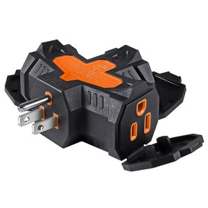 Itopfox 3-Prong Grounded Indoor Outdoor Wall Adapter, ETL Listed Outlet Splitter, Weatherproof Heavy Duty Multi Plug Extender With Cover, Orange - 1 of 4