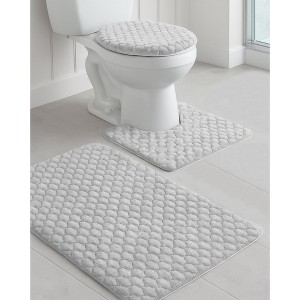 Home Mart Goods Light Grey Textured Ultra Soft Non-Slip Absorbent Geometric Bathroom Bath Mat Set - 1 of 3