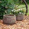 Sunnydaze Round Lava Finish Ceramic Planter - Green Distressed Ceramic - 10" Round - Set of 2 - image 2 of 4