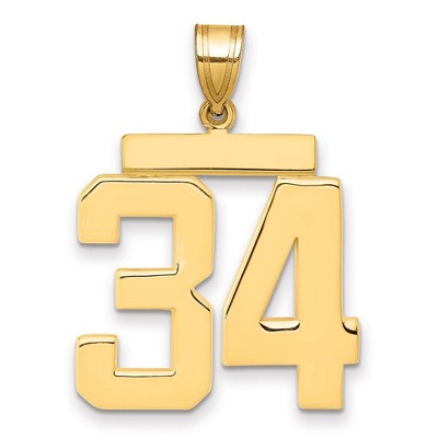 Black Bow Jewelry 14k Yellow Gold, Athletic Collection, Large Polished Number 34 Pendant