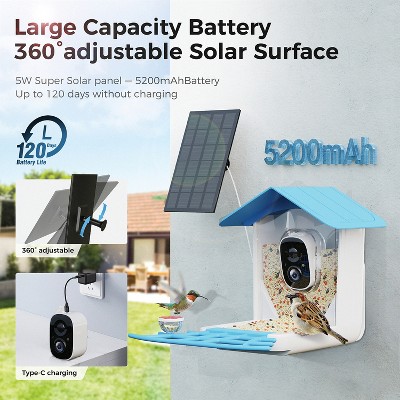 Sky Blue Canopy Plastic Squirrel-Resistant Platform Bird Feeder with Camera