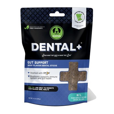 Stashios Dental+ Sticks for Dogs Over 35 lbs- Gut Support, with Beef Bone Broth, All Natural, EpiCor postbiotic, Made in The USA, Dental+ Bag, M/L -
