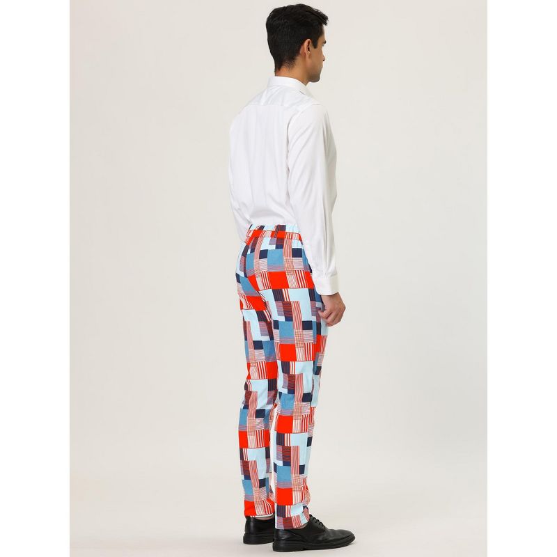Lars Amadeus Men's Casual Geometric Printed Color Block Flat Front Dress Pants, 5 of 7