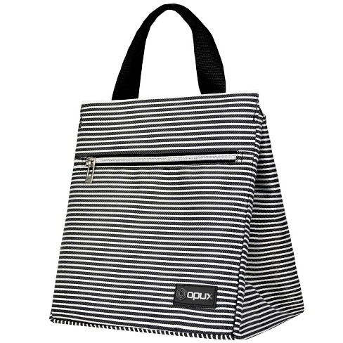 OPUX Lunch Box Women, Insulated Bag Girls School Kids Teen, Cute Small Soft  Cooler Tote Adult Work Office, Reusable Medium Purse Pail (Stripe Black)