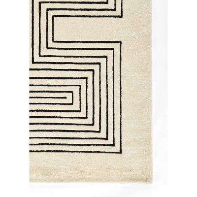 White Geometric Hand-Tufted Wool Rectangular Area Rug