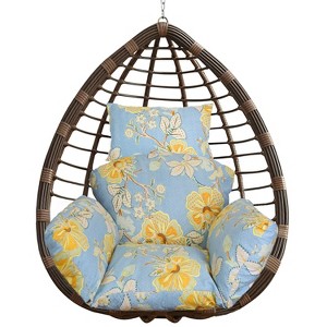 NewHome "Thickened Egg Chair Cushion with Headrest, Soft Hanging Basket Seat Pad for Outdoor & Indoor Use" Light Blue with Yellow Leaf - 1 of 4