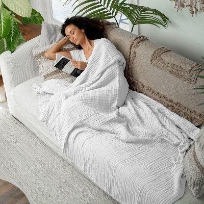 Cottony Bliss Twin-Sized White Muslin Throw - Reversible and Washable