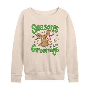 Women's - Marvel - Seasons Grootings Lightweight French Terry Wide Neck Long Sleeve Shirt - 1 of 4