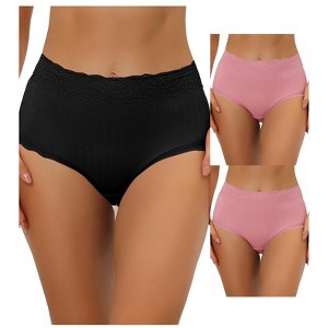 Allegra K Women's High Waist Tummy Control Comfortable Lace Trim Ribbed Briefs Multicolored - 1 of 4