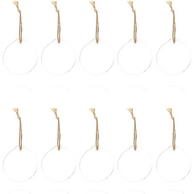 Bright Creations 10 Pack Clear Blank Round Acrylic Christmas Ornaments with Hemp Rope for Crafts DIY Painting, 3x2.75 in