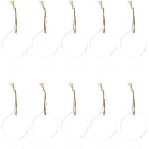 Bright Creations 10 Pack Clear Blank Round Acrylic Christmas Ornaments with Hemp Rope for Crafts DIY Painting, 3x2.75 in - 1 of 4