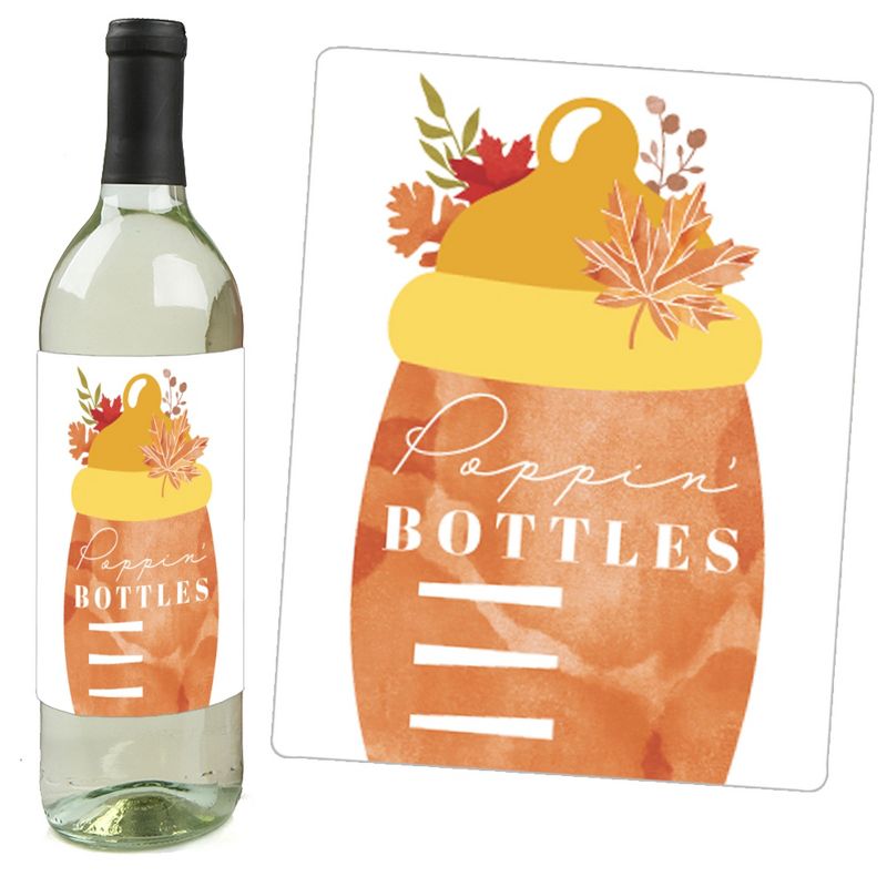 Big Dot of Happiness Fall Foliage Baby - Autumn Leaves Baby Shower Decorations for Women and Men - Wine Bottle Label Stickers - Set of 4, 5 of 9
