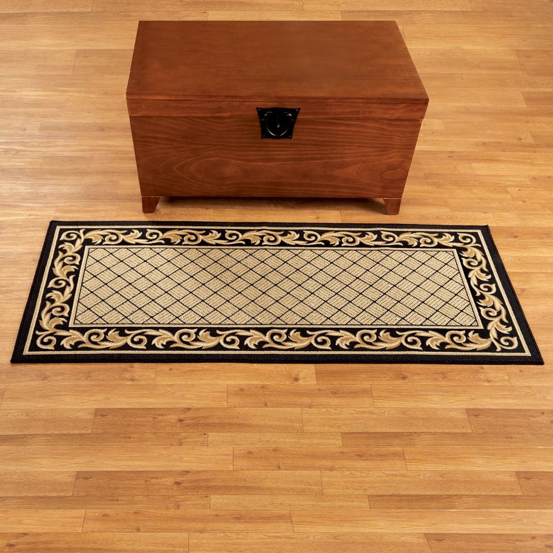 Collections Etc Floral Scroll Basket Weave Rug with Skid-Resistant Backing, 2 of 3