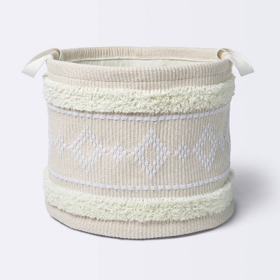 Tufted Fabric Large Round Storage Basket - Khaki and Cream - Cloud Island™