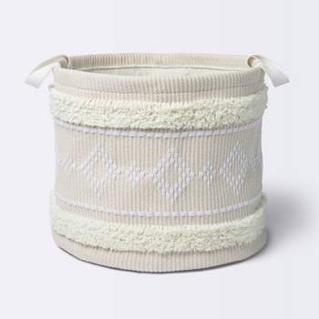 Tufted Fabric Large Round Storage Basket - Khaki and Cream - Cloud Island™