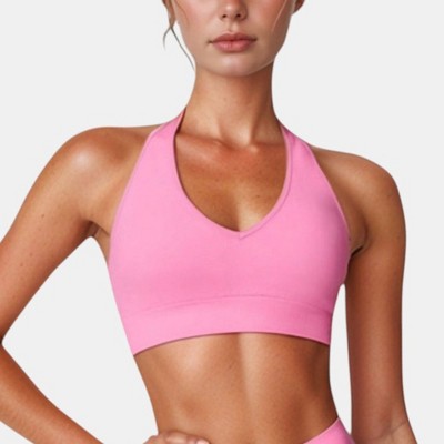 Anna-Kaci Active Women's Halter Neck Sports Bra with Elastic Band and V-Neckline