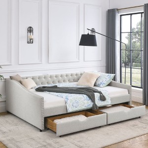 Sapphtopaz Upholstered Daybed with Drawers Bed Frame Waved Shape Arms Sofa Bed Bedroom Furniture, Easy Assembly, No Box Spring Needed - 1 of 4