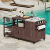 Bella Depot 75.4" Outdoor Kitchen Island with Sink, Solid Wood Outdoor Grill Cart for Big Green Egg Grills, Rolling Outdoor Bar Cart - 3 of 4