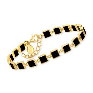 Ross-Simons Onyx Square-Link Bracelet in 18kt Gold Over Sterling Size 7 - 1 of 3