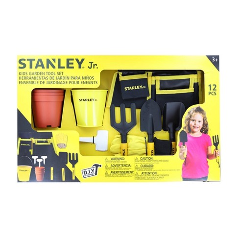 Red Tool Box Stanley Jr. 4-piece Garden Hand Tool Set, Spade, Trowel, Rake