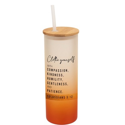 Elanze Designs Clothe Yourself Compassion Colossians Wrap-Around Design 25 Ounce Frosted Gradient Glass On-The-Go Coffee Travel Skinny Tumbler Mug