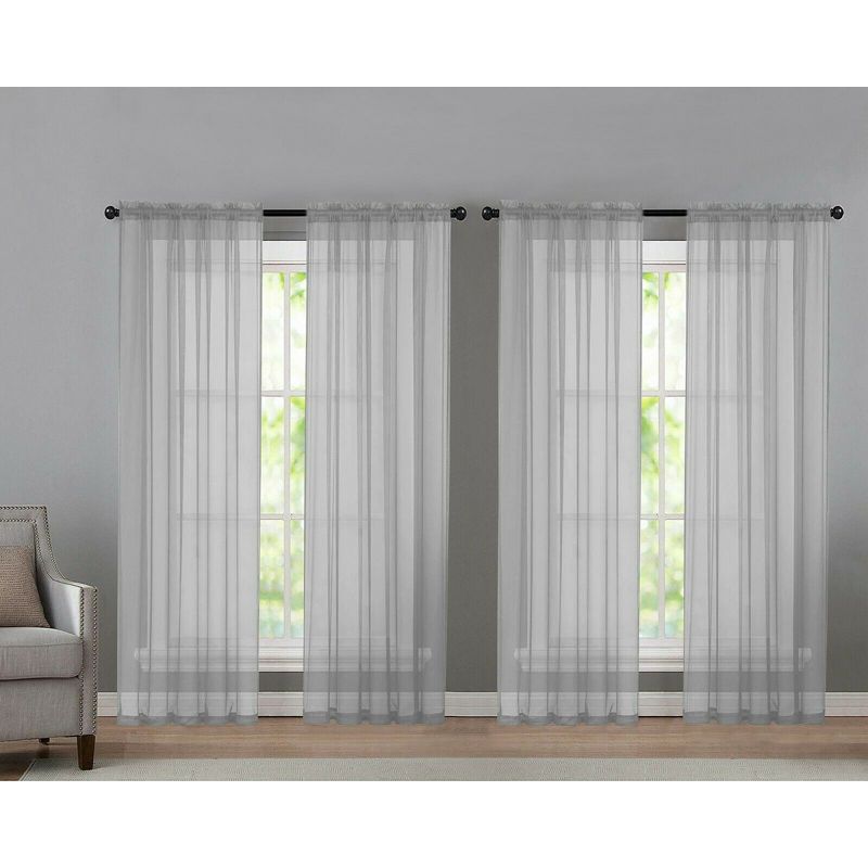 Kate Aurora 4 Piece Basic Home Rod Pocket Sheer Voile Window Curtain Panels, 1 of 2