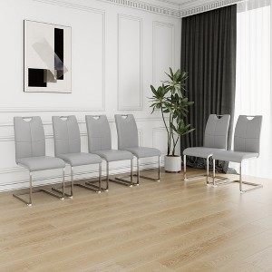 ALEXOUN Modern Dining Chairs Set of 6, PU Faux Leather High Back Upholstered Chairs, with Silver Metal Legs,for Kitchen,Living,Bedroom,Dining Room - 1 of 4