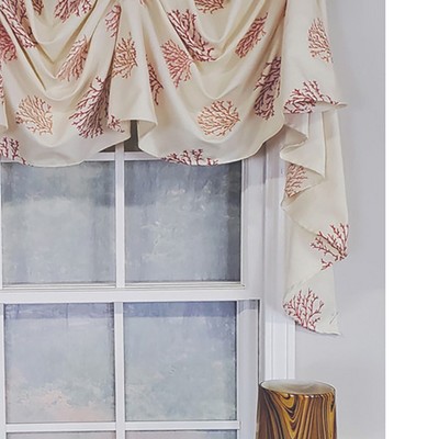 Coral and Cream Cotton 3-Scoop Swag Window Valance