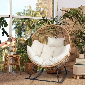 Celebalcony Wicker Egg Chair Rattan Rocking Chair with Cushion, Oversized Patio Lounge Rocker Chair for Outdoor-Indoor,Balcony, Backyard,Garden - 1 of 4