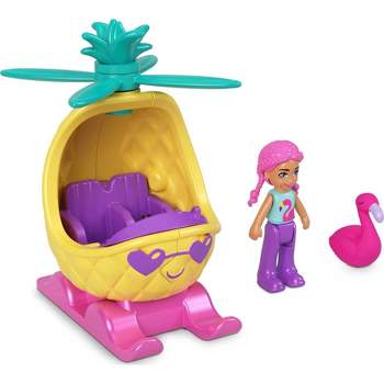 Polly Pocket Pollyville Micro Doll with Pineapple-Inspired Helicopter and Mini Flamingo