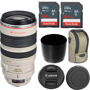 Canon EF 100-400mm f/4.5-5.6L IS USM Lens with 2x 64GB Memory Cards - 1 of 4