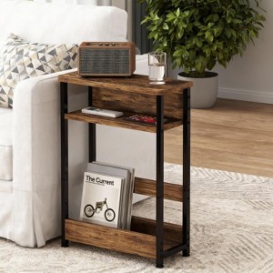 3 Tier Industrial Side Table for Small Spaces, Narrow Wood End Table with Storage Shelves, Slim Nightstand Bedside Furniture - 1 of 4