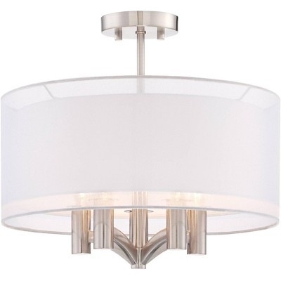 Possini Euro Design Modern Ceiling Light Semi Flush Mount Fixture Brushed Nickel 18" Wide Sheer Silver Double Drum Bedroom Kitchen