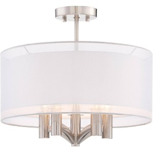Possini Euro Design Modern Ceiling Light Semi Flush Mount Fixture Brushed Nickel 18" Wide Sheer Silver Double Drum Bedroom Kitchen - 1 of 4