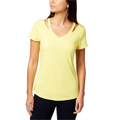 I.N.C International Concepts Womens Cutout Basic T-Shirt, Yellow, X-Small