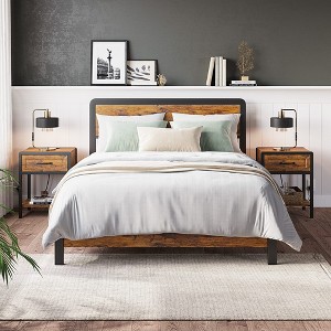 Nightstand Set of 2 with Charging Station, Retro Side Table with 1 Drawer - 1 of 4