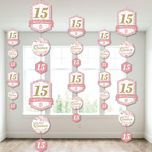 Big Dot of Happiness - Mis Quince Anos - Quinceanera Sweet 15 Birthday Party DIY Dangler Backdrop - Hanging Vertical Decorations - 30 Pieces
