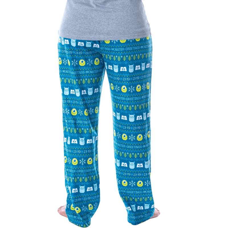 Disney Womens' Monsters Inc Sulley and Mike Ugly Sweater Pajama Pants Turquoise, 4 of 5