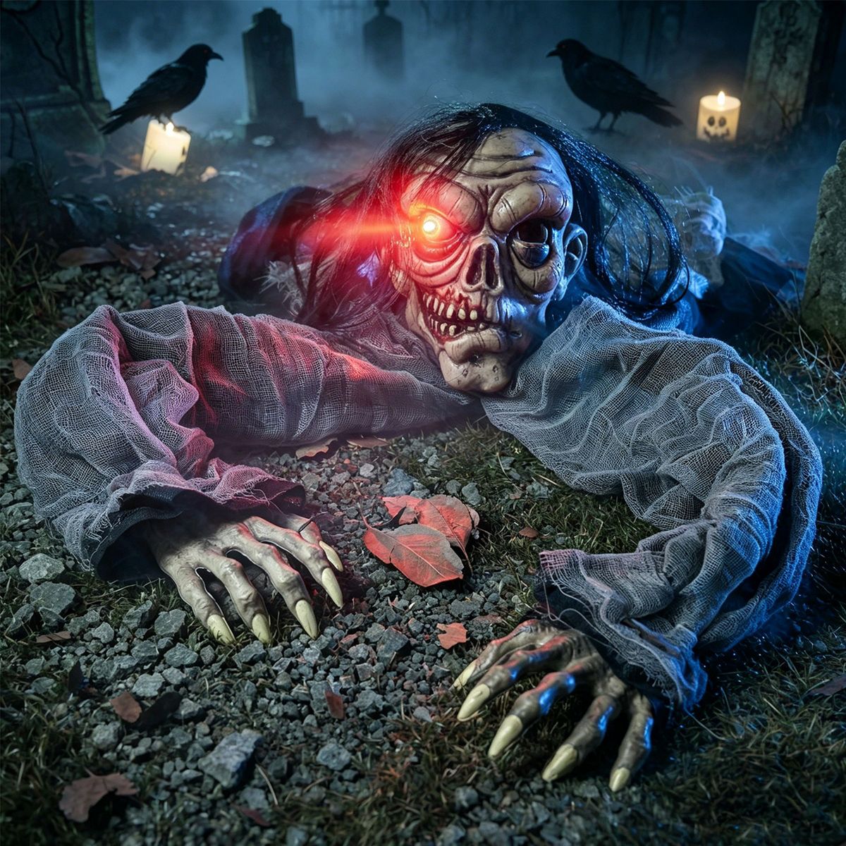 Joyfy Halloween Outdoor Decoration, Zombie Groundbreaker with Light-Up Eyes and Creepy Sound for Haunted House Graveyard Lawn Yard Outdoor Decor